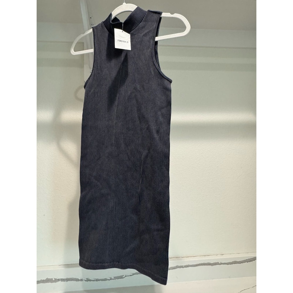 NWT Ribbed Body Con Knit‎ Dress Black/Navy Forever 21 Size Small